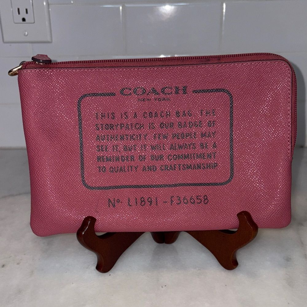 Coach Bag Purse Wristlet Leather Story Patch Saffiano Pink Large Clutch